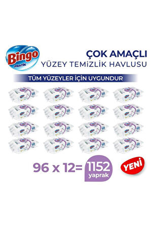 Bingo Pratik Yüzey Temizlik Havlusu Arap Sabunu Katkılı Lavanta 96x12 (1152 YAPRAK)