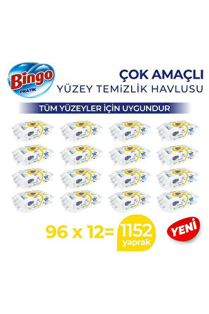 Bingo Pratik Yüzey Temizlik Havlusu Limon Kokulu 96x12 (1152 YAPRAK)