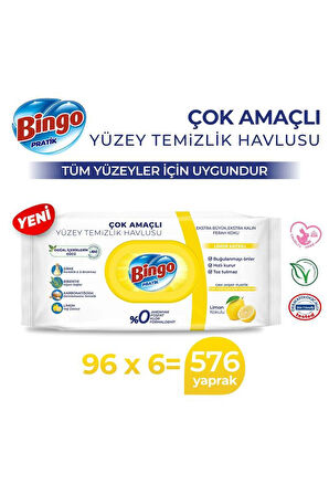 Bingo Pratik Yüzey Temizlik Havlusu Limon 96x6 (576 YAPRAK)