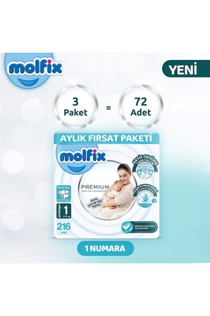 Molfix Premium Aylık Fırsat Paketi 1 Beden 216 Adet