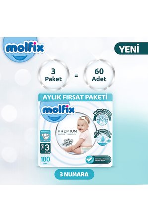 Molfix Premium Aylık Fırsat Paketi 3 Beden 180 Adet
