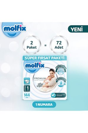 Molfix Premium Süper Fırsat Paketi 1 Beden 144 Adet