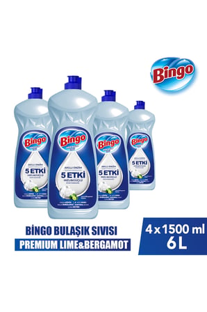 Bingo Elde Bulaşık Deterjanı Premium Lime&Bergamot 1500ml X 4 Adet
