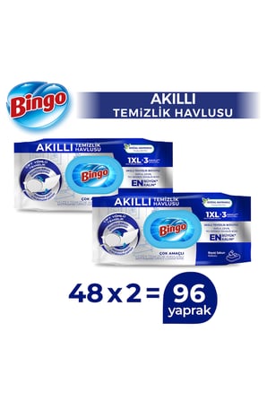 Bingo Akıllı Yüzey Temizleme Havlusu Beyaz Sabun 48 Adetx2 (96 Yaprak)