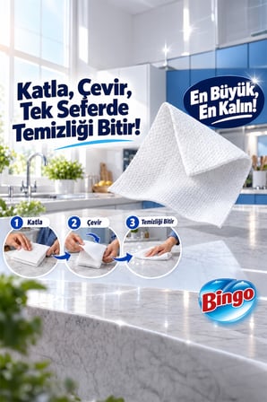 Bingo Akıllı Yüzey Temizleme Havlusu Beyaz Sabun 48 Adetx2 (96 Yaprak)