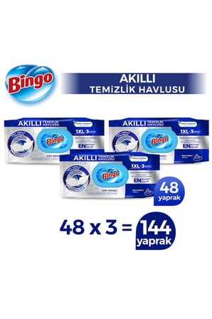 Bingo Akıllı Yüzey Temizleme Havlusu Beyaz Sabun 48 Adetx3 (144 Yaprak)