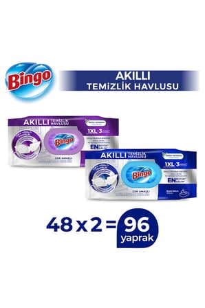 Bingo Akıllı Yüzey Temizleme Havlusu Beyaz Sabun&Lavanta 48 Adetx2 (96 Adet)