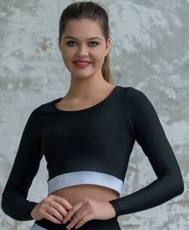 Beli Beyaz Şeritli Siyah Uzun Kollu Spor Büstiyer