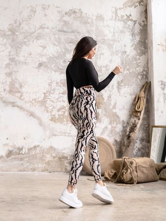 Bakır Gölgeli Siyah Beyaz Zebra Desen Spor Tayt