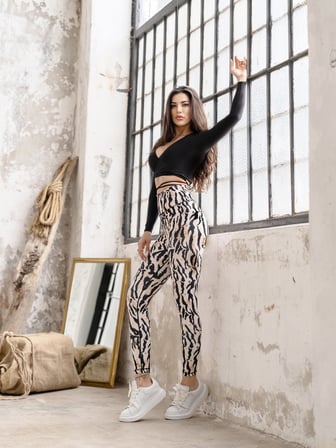 Bakır Gölgeli Siyah Beyaz Zebra Desen Spor Tayt