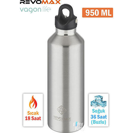 Revomax Paslanmaz Çelik Vakumlu Matara Gri 950 ml