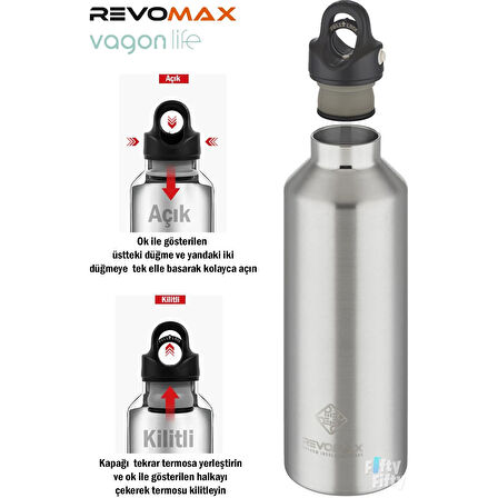 Revomax Paslanmaz Çelik Vakumlu Matara Gri 950 ml