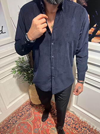 Guild Lacivert Kadife Gömlek