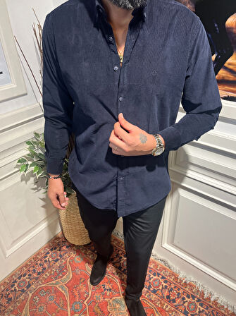 Guild Lacivert Kadife Gömlek