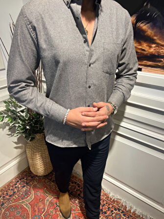 Guild Düz Siyah Kaşmir Gömlek