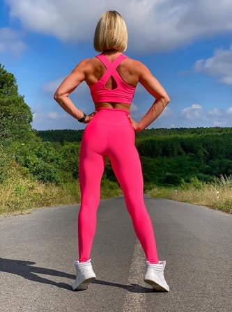Neon Pembe Sırtı Tek Kalın Çapraz Askılı Spor Büstiyer - Sporcu Sütyeni