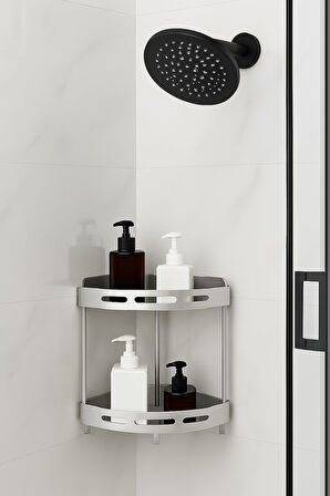 Alüminyum Paslanmaz 2 Katlı Banyo Köşe Rafı Banyo Düzenleyici Organizer