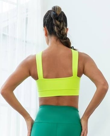 Neon Yeşil Dekolte Tasarım Spor Büstiyer - Sporcu Sütyeni