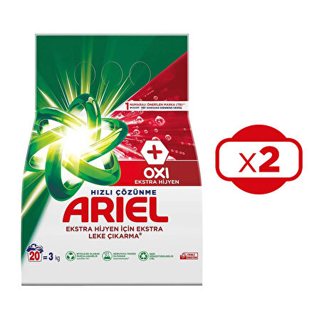 Ariel Oxi Beyazlara Özel Aqua Pudra Toz Çamaşır Deterjanı 3 Kg x 2 Adet