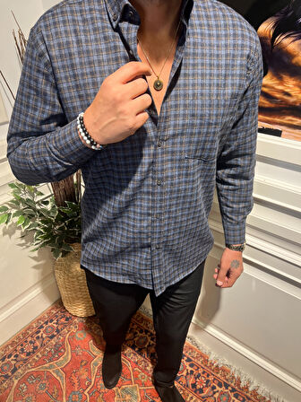 Guild Ekose Kaşmir Lacivert Gömlek