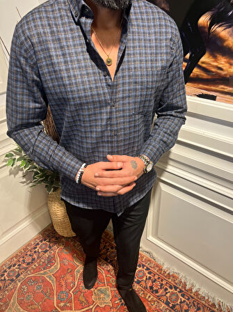 Guild Ekose Kaşmir Lacivert Gömlek