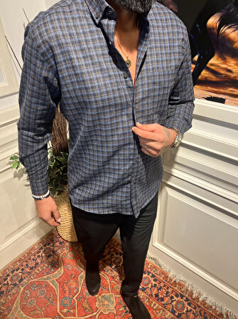 Guild Ekose Kaşmir Lacivert Gömlek