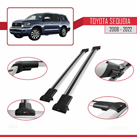 Toyota Sequoia 2008-2022 Arası ile Uyumlu FLY Model Ara Atkı Tavan Barı Gri 2 Adet