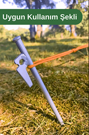 40cm Demir Çadır Kazığı, Gri 10mm Kalınlıklı Kamp Bahçe Zemin Çivisi, Demir Kancalı Kazık, Çadır Çivisi (10 Adet)