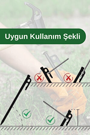 40cm Demir Çadır Kazığı, Gri 10mm Kalınlıklı Kamp Bahçe Zemin Çivisi, Demir Kancalı Kazık, Çadır Çivisi (10 Adet)