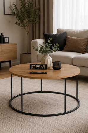 Reyo Falez Terra Lüx Ceviz Yuvarlak Orta Sehpa Modern Metal Ayaklı Salon ve Oturma Odası Sehpası 70 