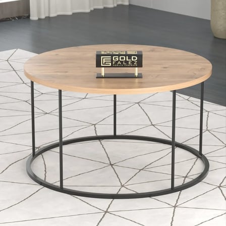 Reyo Falez Terra Lüx Ceviz Yuvarlak Orta Sehpa Modern Metal Ayaklı Salon ve Oturma Odası Sehpası 70 