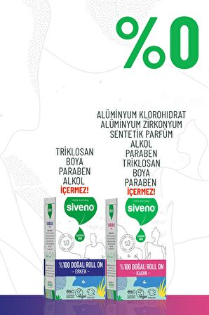 Siveno %100 Doğal Roll On Kadın & Erkek Deodorant Ter Kokusu Önleyici Bitkisel Lekesiz Vegan 50 ml Set