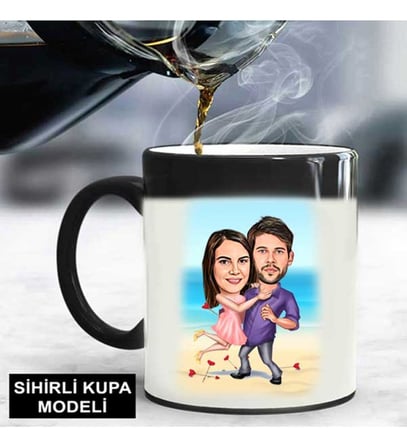 Kişiye Özel Aşıklar Karikatürlü Kupa Bardak Sihirli