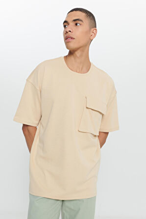 Oversize Fit Bol Kesim Pamuklu Baskılı Bisiklet Yaka Tişört
