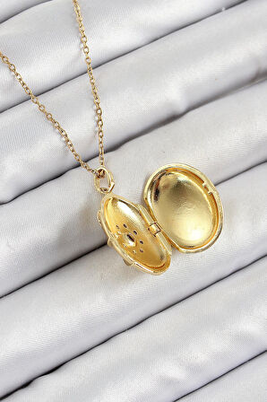 Celira Çelik Zincir Açılabilir Madalyon Model Zirkon Taşlı Gold Renk Kadın Kolye