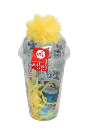 x Dekomus Lisanslı Stitch Aloha Dream Cup 5 Parça Kırtasiye Seti Sticker, Tüylü Kalem "Dekomus Cep Defteri Hediyeli"