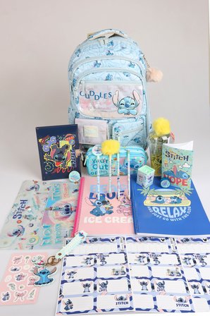 x Dekomus Lisanslı Stitch "Urban Aloha Collection" Okul Ve Kalem Çantası, Kilitli Hatıra Defteri, A4 Okul Defteri Kırtasiye Seti