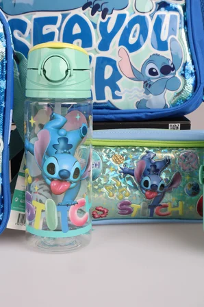 x Dekomus Lisanslı Stitch "Iconic Blue Collection" Okul, Termoslu Beslenme Ve Kalem Çantası, 500 Ml Matara Ve Beslenme Kabı Seti