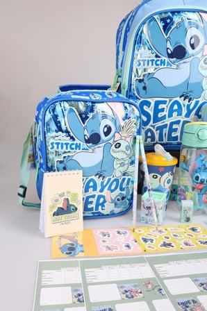 x Dekomus Lisanslı Stitch "Iconic Blue Collection" Kırtasiye Seti Okul, Termoslu Beslenme Ve Kalem Çantası, 500 Ml Matara, Beslenme Kabı Seti