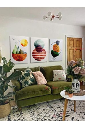 3lü Set Boho Bohem Bohe Retro Art Soyut Tablo Dekoratif Kanvas Tablo Canvas Tablolar Soyut Tablolar