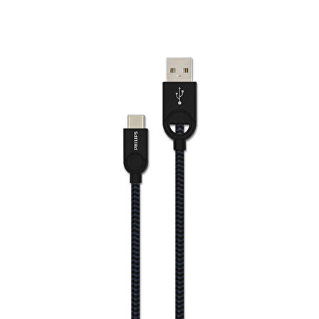 Philips 2023SY5A 5A 100W UsbA to Type-C Örgülü 1.2 Metre Hızlı Şarj ve Data Kablosu Siyah