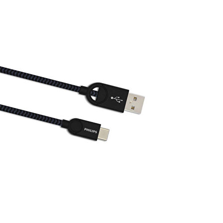 Philips 2023SY5A 5A 100W UsbA to Type-C Örgülü 1.2 Metre Hızlı Şarj ve Data Kablosu Siyah