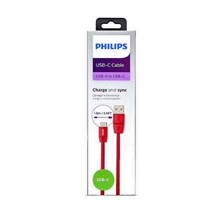 Philips 2023KR5A 5A 100W UsbA to Type-C 1.8 Metre Hızlı Şarj ve Data Kablosu Kırmızı