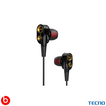 Tecno Hot Beats 3D Hifi 4 Hoparlörlü Samsung Galaxy A20E 3.5mm Jack Girişli Kablolu Mikrofonlu Kulaklık Siyah