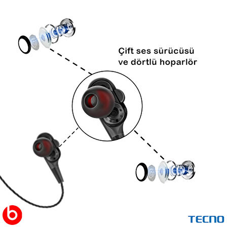 Tecno Hot Beats 3D Hifi 4 Hoparlörlü Xiaomi Black Shark 4 3.5mm Jack Girişli Kablolu Mikrofonlu Kulaklık Siyah