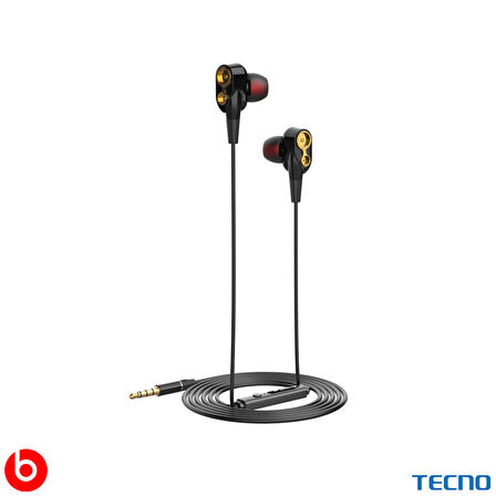 Tecno Hot Beats 3D Hifi 4 Hoparlörlü Honor 9X Lite 3.5mm Jack Girişli Kablolu Mikrofonlu Kulaklık Siyah