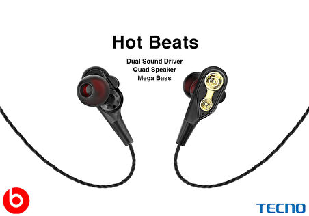 Tecno Hot Beats 3D Hifi 4 Hoparlörlü Samsung Galaxy A50 Type-C to 3.5mm Jack Dönüştürücü Kablolu Mikrofonlu Kulaklık Siyah