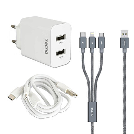 Tecno Lightning - Type-C 12 Watt Hızlı Şarj Aleti Beyaz