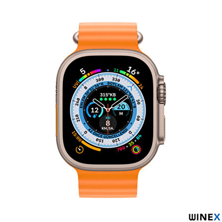 Winex T800 Ultra Android İos Uyumlu Akıllı Saat Gümüş Kasa Turuncu Kordon