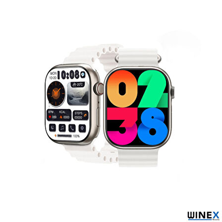 Winex 2024 Watch 9 Pro Amoled Ekran Android İos Uyumlu Akıllı Saat Beyaz